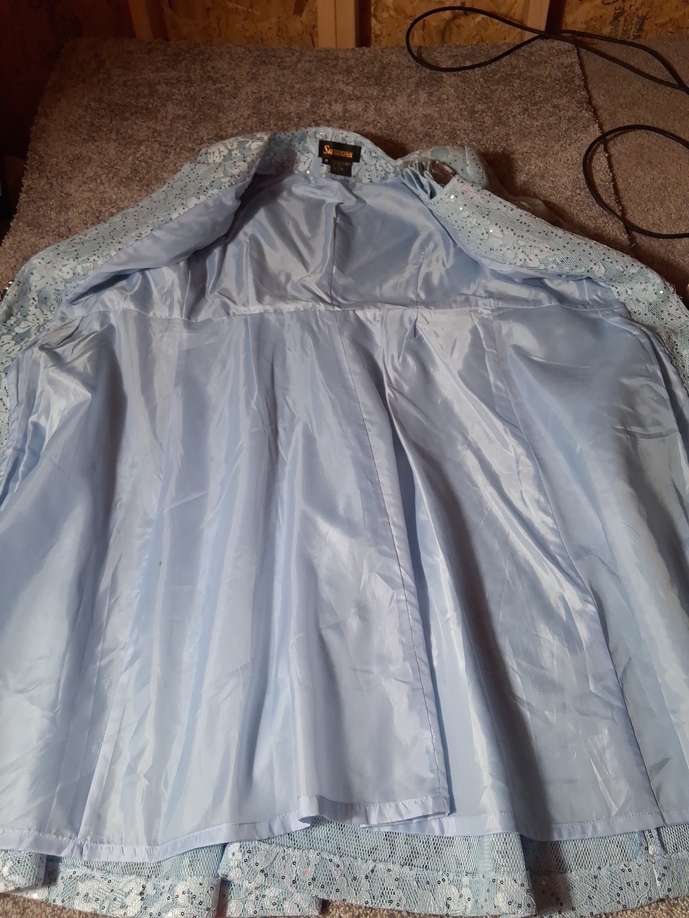 VNTGE Susanna Sequin Lace Formal Jacket Blue Cottage Core Maxi Church Dress S 14 - Picture 3 of 8
